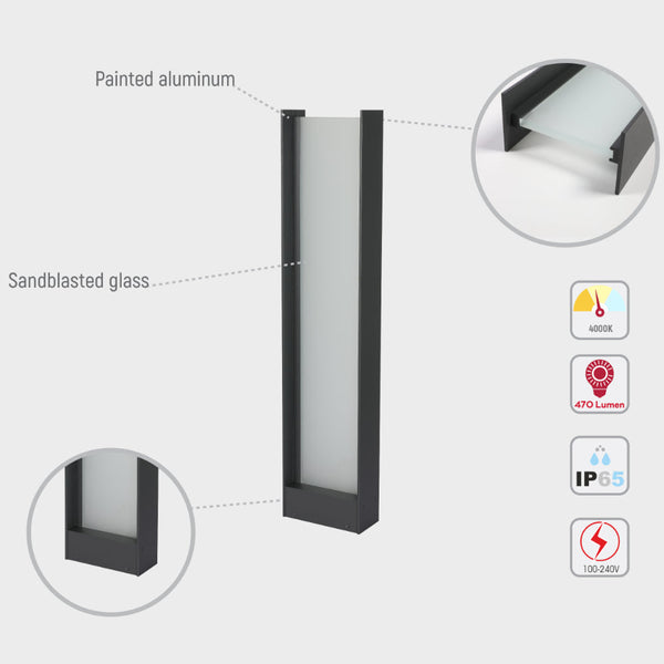 Luz de camino LED exterior con diseño moderno, ideal para jardines y caminos en decoraciones contemporáneas.