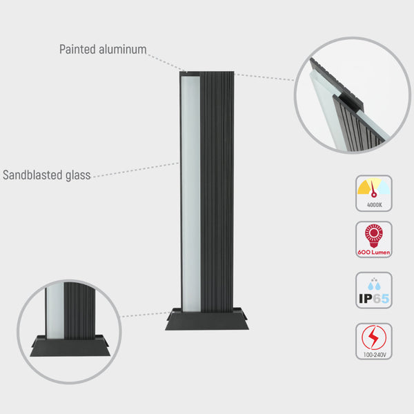 Luz de bollard LED de 20W, perfecta para iluminar senderos en jardines modernos y exteriores contemporáneos.