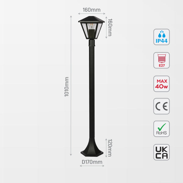 Bollard de jardín negro para exteriores, ideal para iluminar senderos en espacios exteriores modernos y minimalistas.