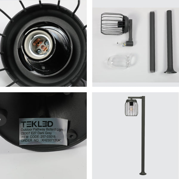 Luz de camino tipo bollard de exterior en gris oscuro, ideal para jardines y entradas con estilo moderno y elegante.