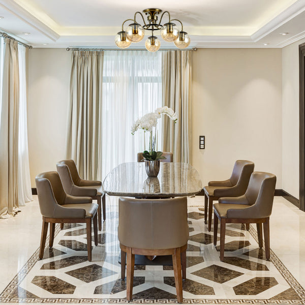Interior use of Swan Neck Antique Brass & Amber Globe Light | TEKLED 159-17995