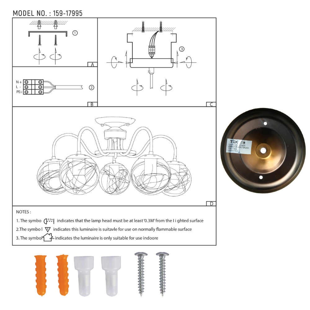 User manual for Swan Neck Antique Brass & Amber Globe Light | TEKLED 159-17995