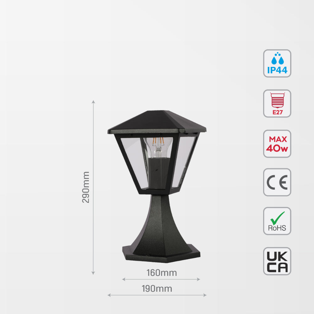 Lámpara de pedestal exterior de estilo contemporáneo, perfecta para iluminar jardines o patios con un toque moderno y elegante.
