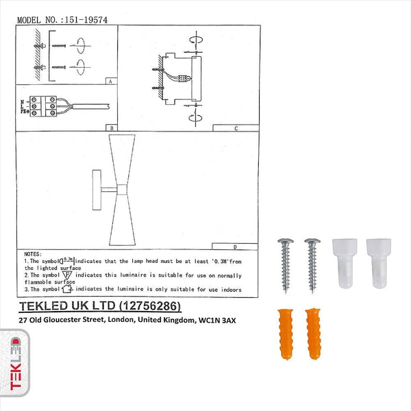 User manual and installation tools of Gold Aluminium Metal Body Black Cone Wall Light with 2xE27 Fitting