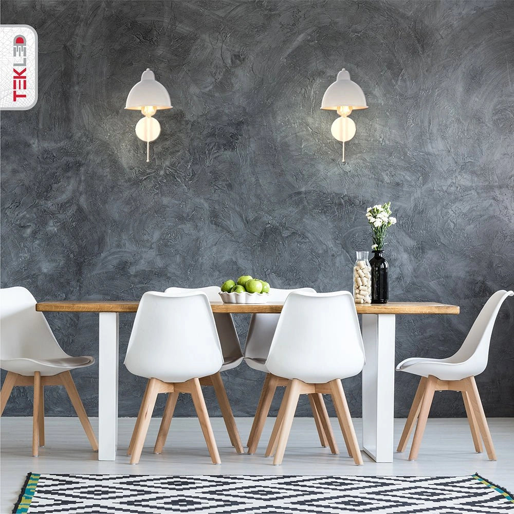 Indoor application ofWhite Metal Dome Wall Light with E27 Fitting