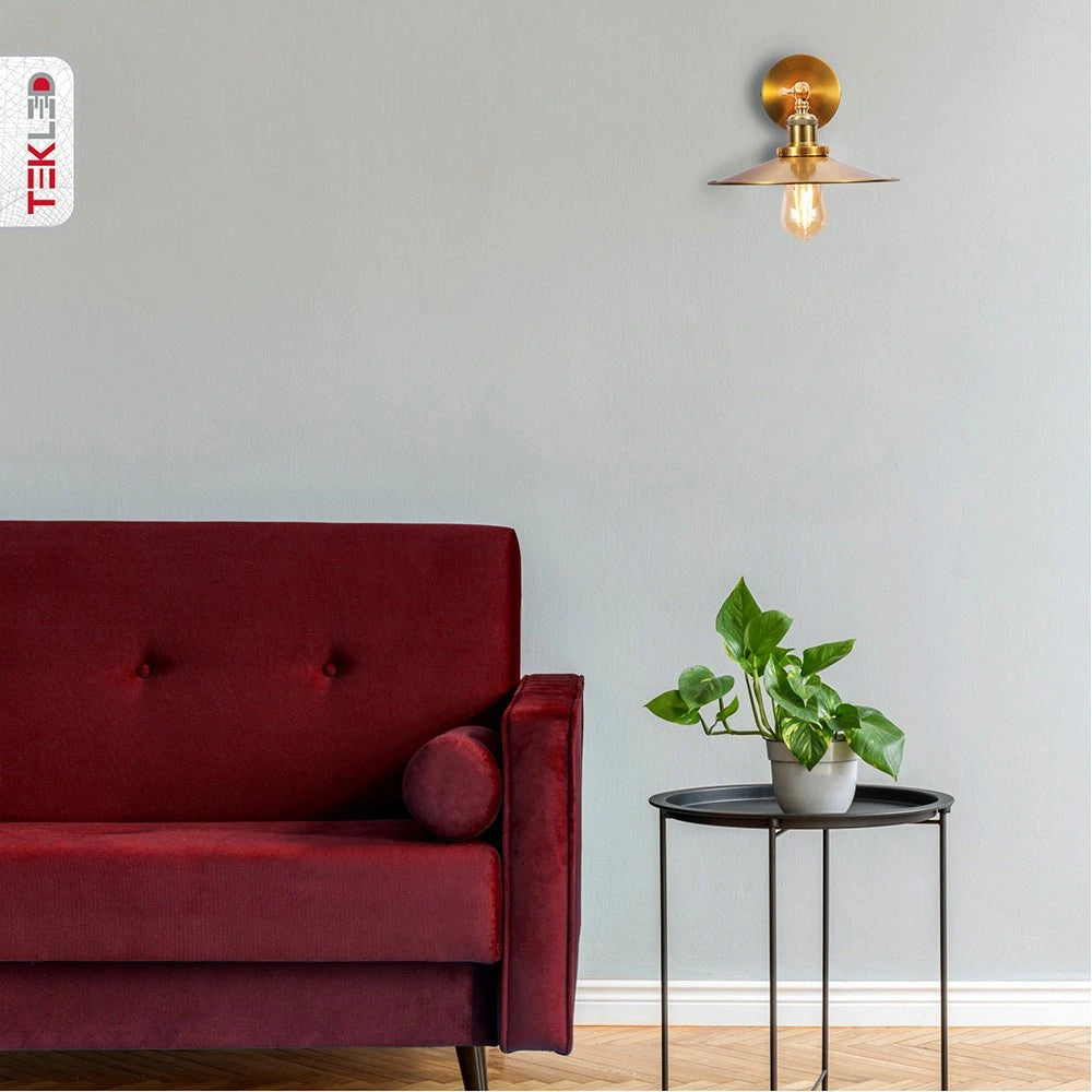 Indoor setting of Gold Aluminium Bronze Hinged Metal Flat Wall Light with E27 Fitting