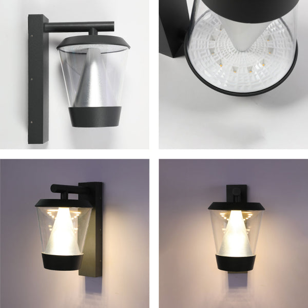 Lámpara de pared LED exterior, ideal para patios, con diseño moderno y resistente a la intemperie, aporta luz eficiente y elegante.