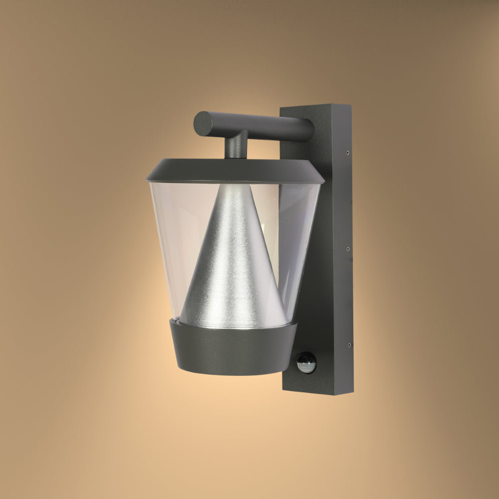 Luz de pared exterior LED tipo linterna, adecuada para jardines y patios con estilo contemporáneo y elegante.