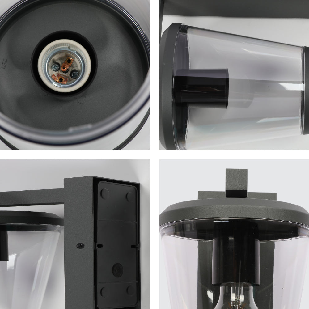 Lámpara de pared exterior moderna en gris oscuro, ideal para iluminar jardines o patios con estilo contemporáneo y elegante.
