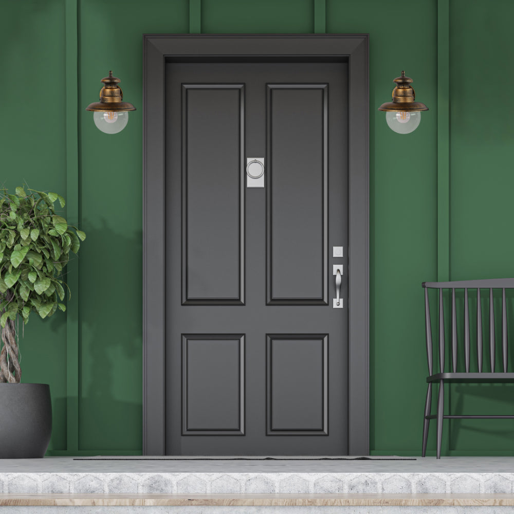 Lámpara de pared exterior en negro con diseño elegante, ideal para jardines y entradas en estilos modernos y contemporáneos.