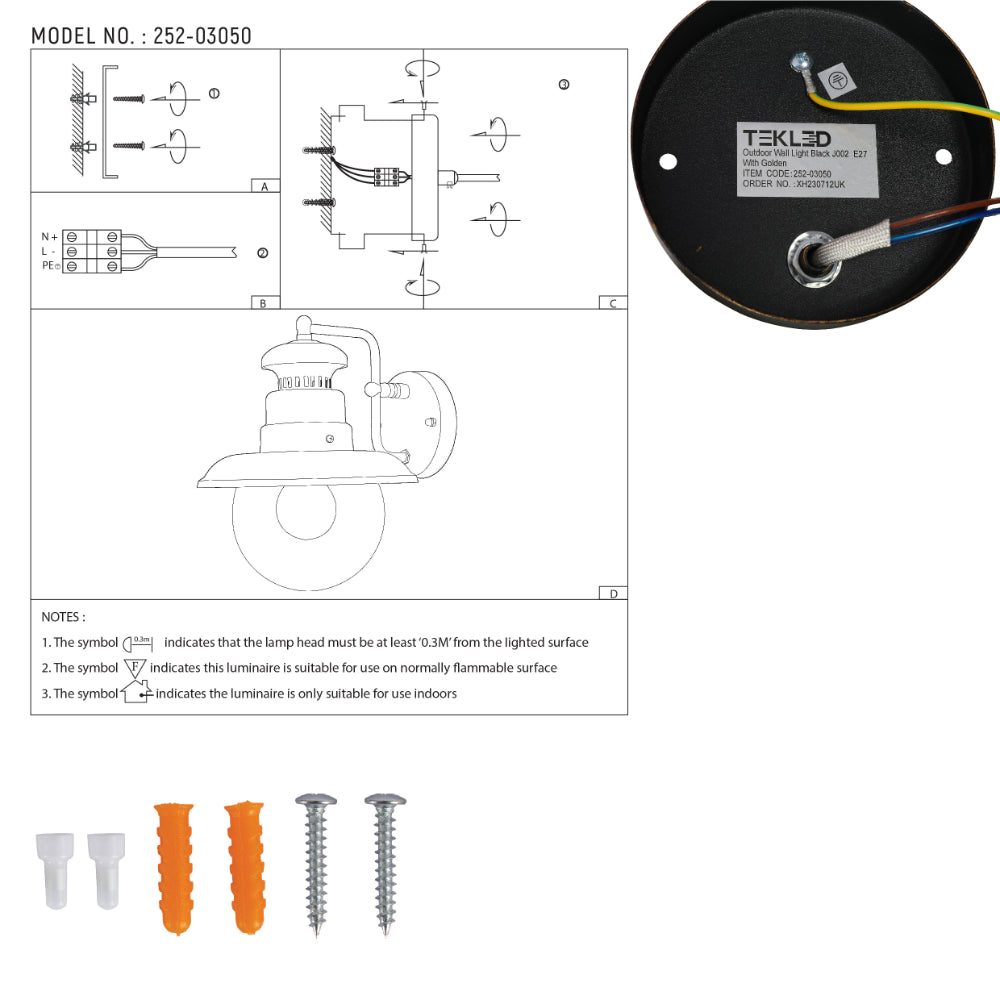 Luz de pared de estilo rústico en negro, ideal para exteriores, perfecta para jardines o patios con decoración vintage.