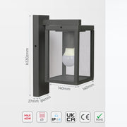 Lámpara de pared exterior estilo rústico, perfecta para iluminar entradas o patios, fabricada en gris oscuro y diseñada para uso E27.