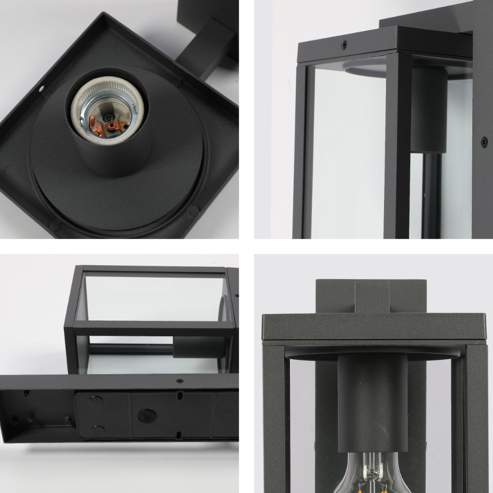 Lámpara de pared exterior en gris oscuro, ideal para patios con estilo contemporáneo, brindando luz y elegancia al entorno.