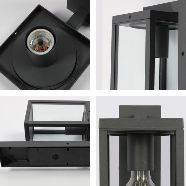 Lámpara de pared exterior en gris oscuro, ideal para patios con estilo contemporáneo, brindando luz y elegancia al entorno.