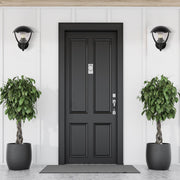 Lámpara de pared exterior tipo linterna, ideal para patios rústicos o modernos, con diseño elegante y funcionalidad E27.