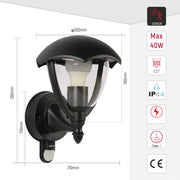 Lámpara de pared exterior en negro ideal para patios y jardines, combina con decoración moderna y clásica.