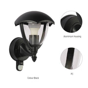 Luz de pared exterior tipo farola, ideal para entradas o patios, diseño moderno en negro, perfecto para decoración contemporánea.