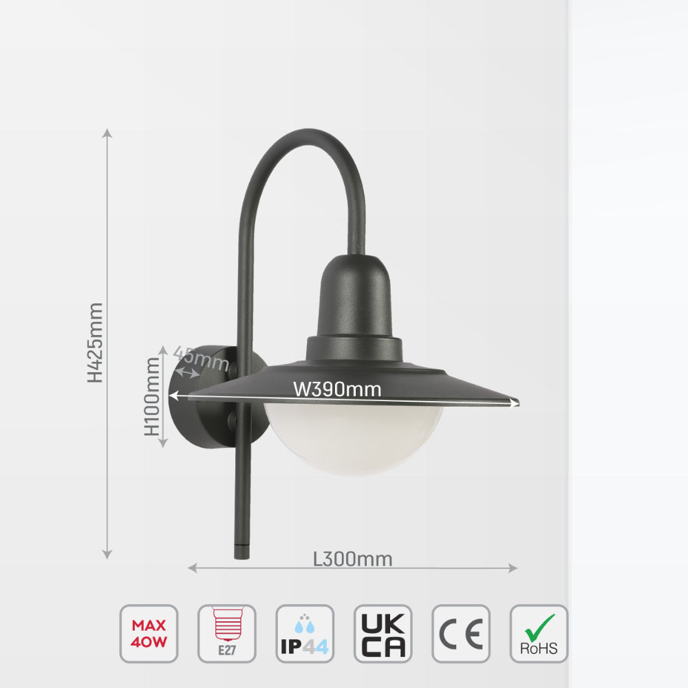 Lámpara de pared exterior con diseño clásico en gris oscuro, perfecta para iluminar jardines o patios con estilo rústico.
