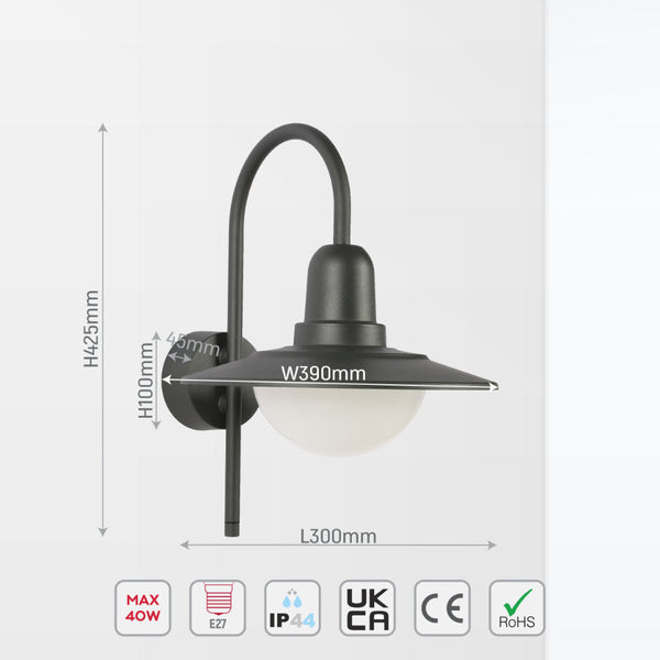 Lámpara de pared exterior con diseño clásico en gris oscuro, perfecta para iluminar jardines o patios con estilo rústico.