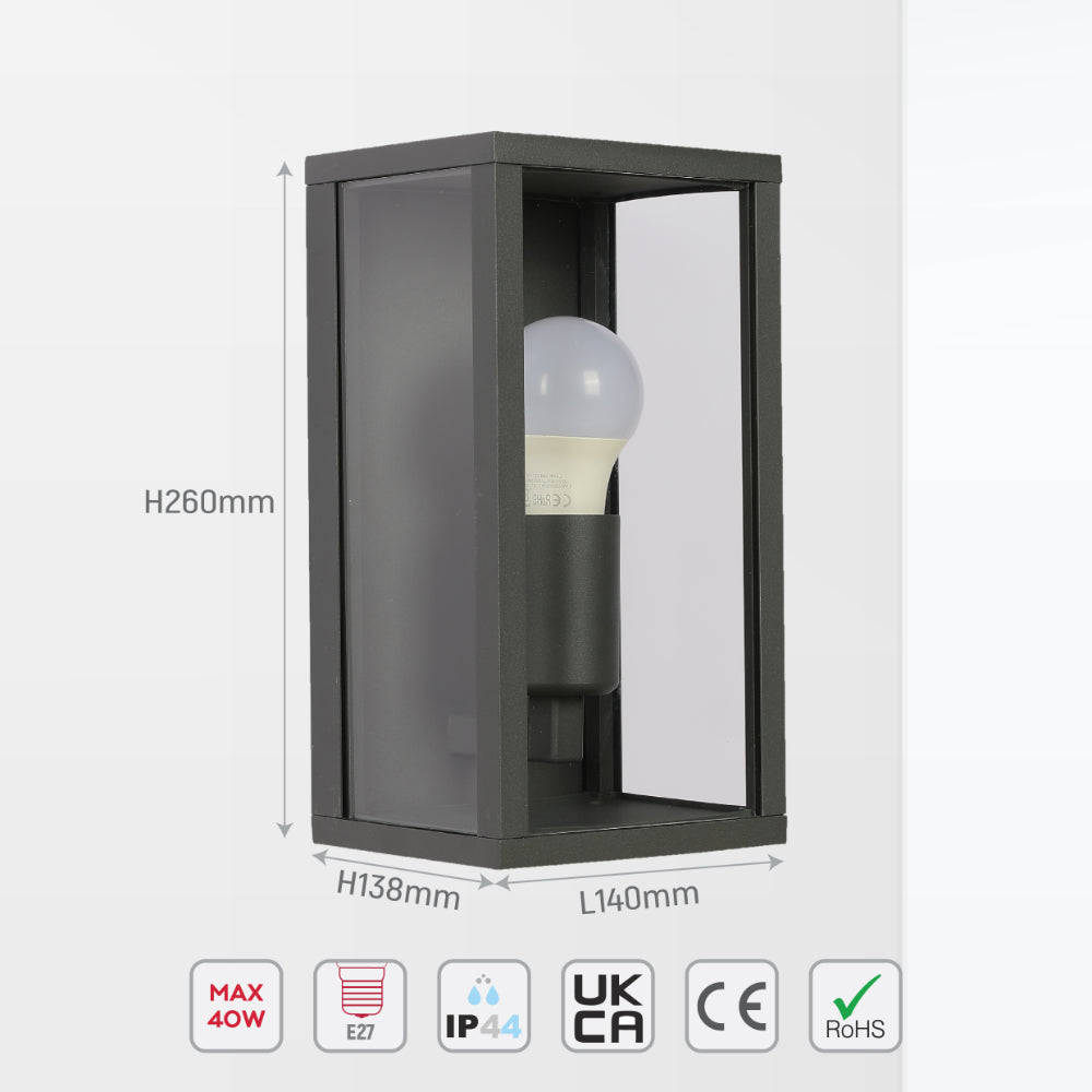 Luz de pared exterior Oxford, estilo industrial en gris oscuro, perfecta para jardines y patios contemporáneos.