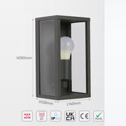 Luz de pared exterior Oxford, estilo industrial en gris oscuro, perfecta para jardines y patios contemporáneos.