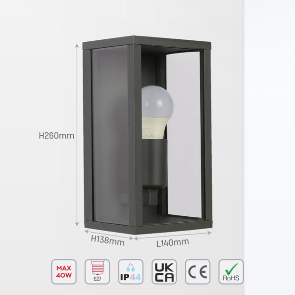 Luz de pared exterior Oxford, estilo industrial en gris oscuro, perfecta para jardines y patios contemporáneos.