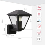 Lámpara de pared para exteriores con diseño elegante, ideal para patios o jardines en estilo contemporáneo.