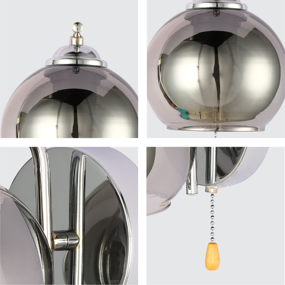 Luz de pared en forma de L con pantalla de vidrio ámbar, ideal para salones de estilo moderno y elegante, con interruptor de cadena.