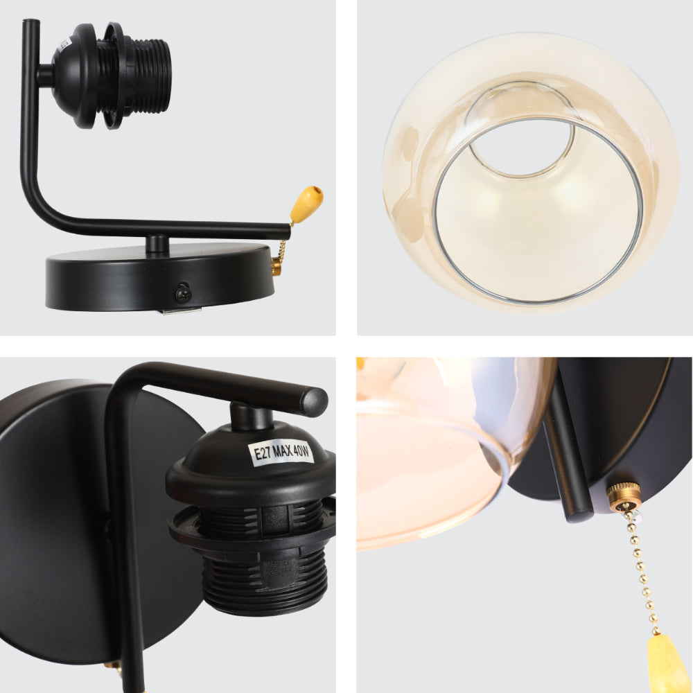 Lámpara de pared en forma de L con pantalla de vidrio ámbar, ideal para espacios modernos y acogedores, perfecto para salas y pasillos.