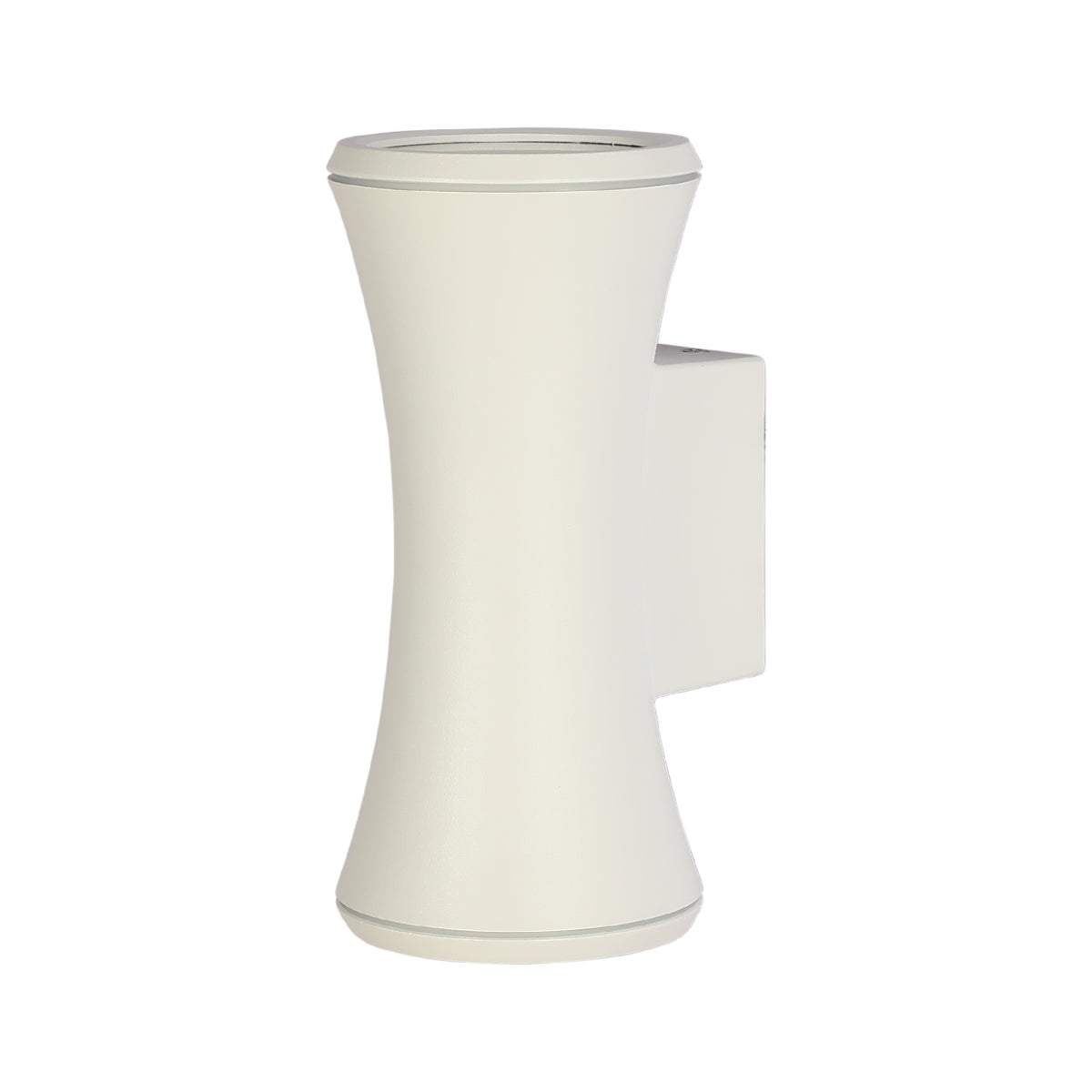 Luz de pared exterior de aluminio en forma de hourglass, ideal para jardines y patios con estilo moderno y contemporáneo.