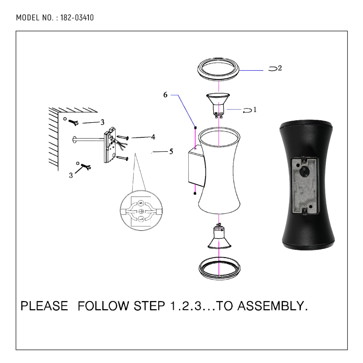 Dibujo técnico de aplique de pared exterior en forma de reloj de arena, ideal para iluminar jardines con estilo contemporáneo.