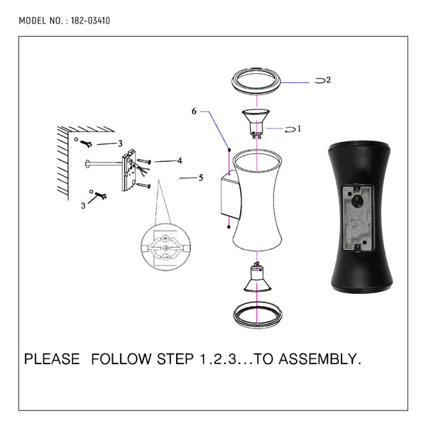 Dibujo técnico de aplique de pared exterior en forma de reloj de arena, ideal para iluminar jardines con estilo contemporáneo.