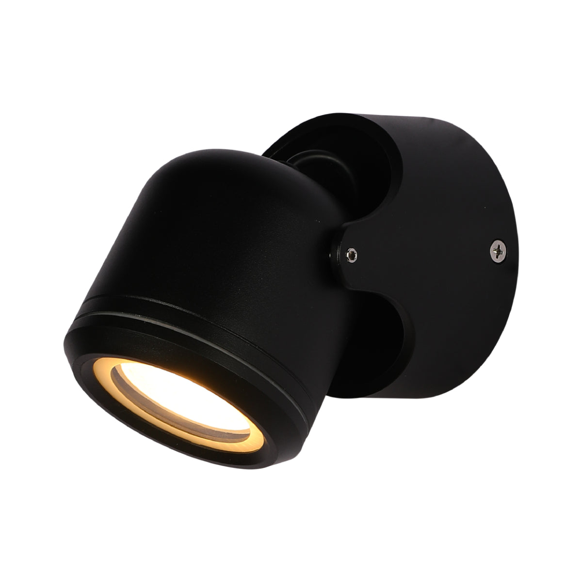 Imagen de un aplique de pared exterior negro, tiltable, ideal para jardines con decoración moderna.