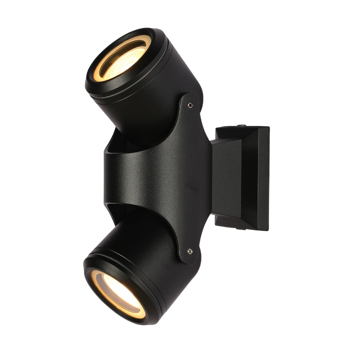 Luz de pared exterior negra, ajustable verticalmente, perfecta para entradas modernas y patios contemporáneos.