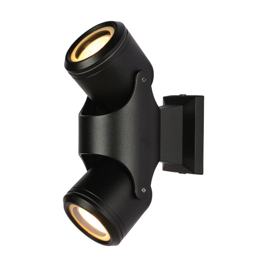 Luz de pared exterior negra, ajustable verticalmente, perfecta para entradas modernas y patios contemporáneos.