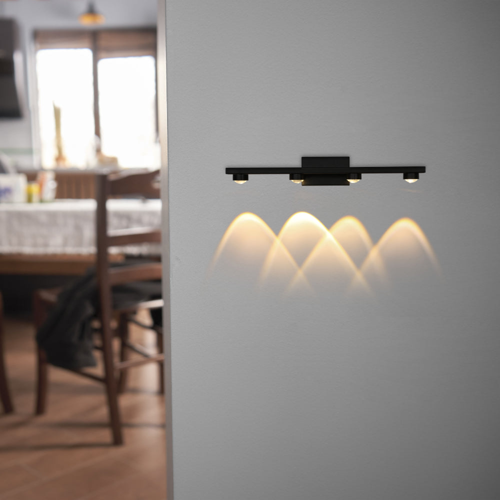 Luz de pared LED rectangular en espejo negro, perfecta para baños modernos con estilo nórdico. Ideal para iluminación funcional.
