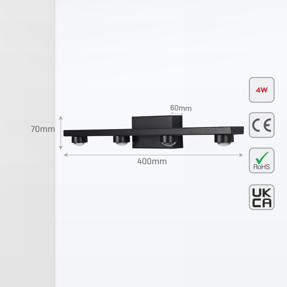 Luz de pared LED Freja con acabado negro, perfecta para baños modernos con estilo nórdico y luz blanca cálida de 4000K.