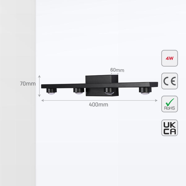 Luz de pared LED Freja con acabado negro, perfecta para baños modernos con estilo nórdico y luz blanca cálida de 4000K.