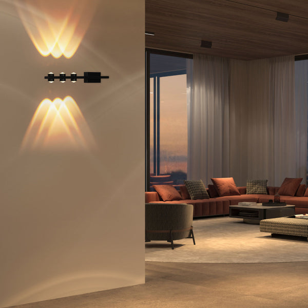 Luz de pared LED rectangular negra, ideal para baños modernos, combinando estilo nórdico y funcionalidad eficiente.
