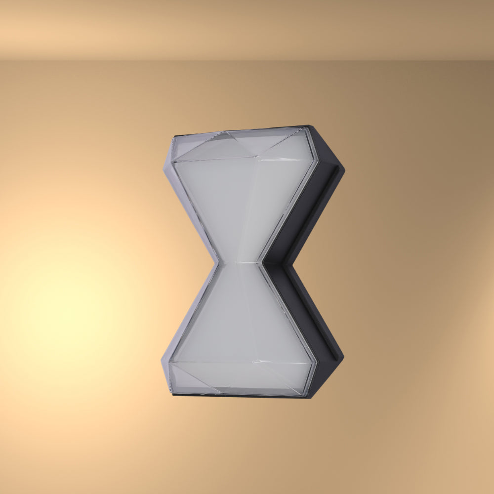 Luz de pared LED moderna en forma de reloj de arena, ideal para espacios contemporáneos como salas de estar y oficinas.