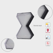 Luz de pared LED moderna en forma de reloj de arena, perfecta para espacios contemporáneos como salones o pasillos decorados.