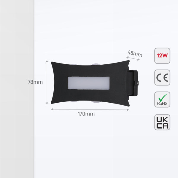 Luz de pared LED moderna en negro, ideal para espacios contemporáneos, ofreciendo iluminación ascendente y descendente elegante.