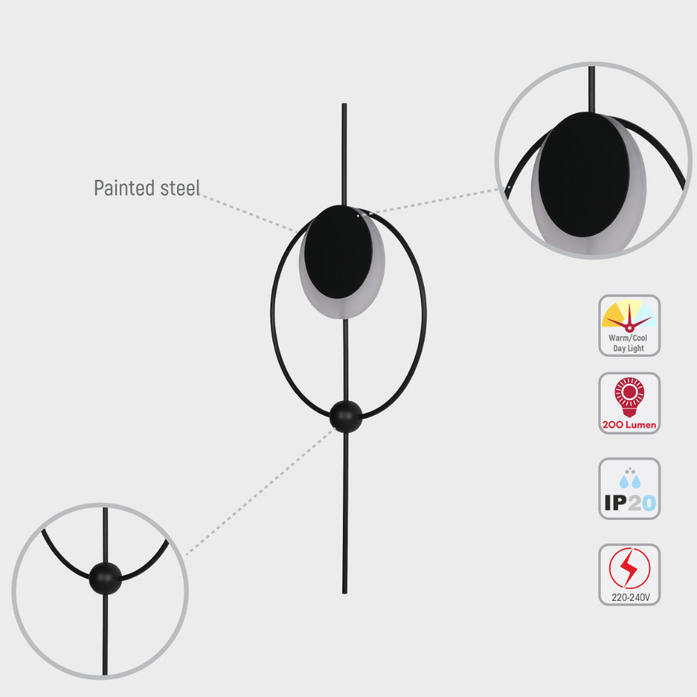 Luz de pared LED moderna con diseño geométrico en forma de luna, ideal para decoración contemporánea en salas o oficinas.