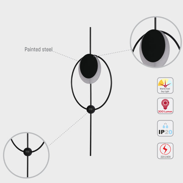 Luz de pared LED moderna con diseño geométrico en forma de luna, ideal para decoración contemporánea en salas o oficinas.