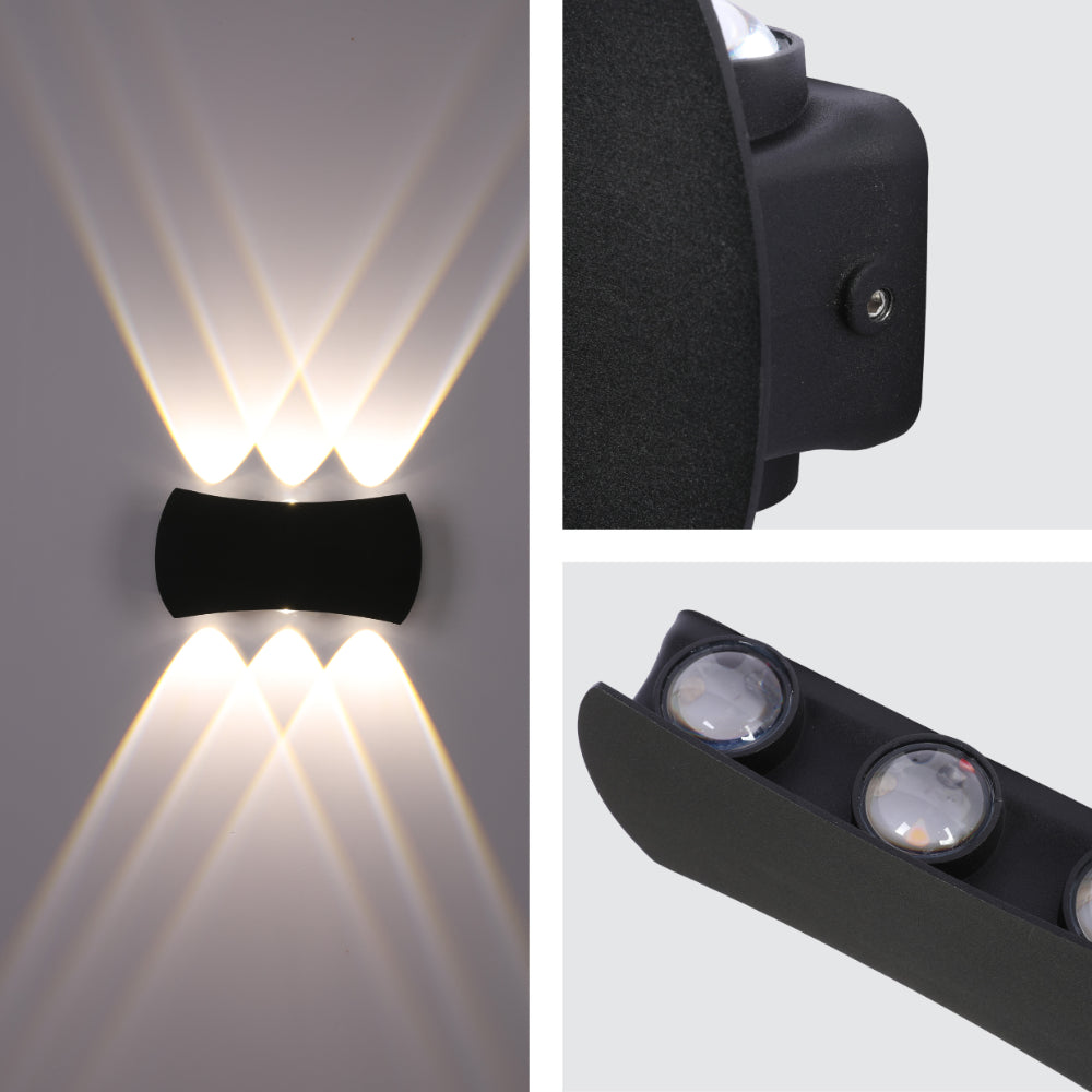 Luz de pared LED moderna para exteriores, ideal para iluminar patios con estilo contemporáneo, ofreciendo un diseño elegante y funcional.