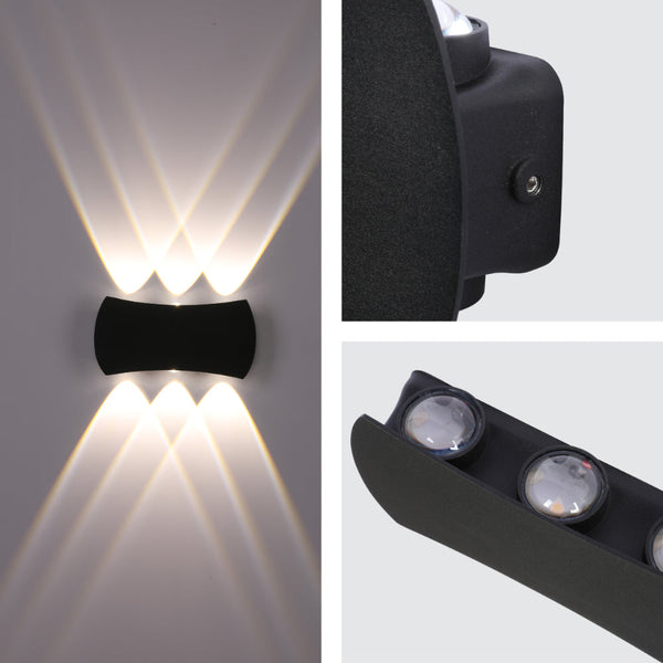 Luz de pared LED moderna para exteriores, ideal para iluminar patios con estilo contemporáneo, ofreciendo un diseño elegante y funcional.