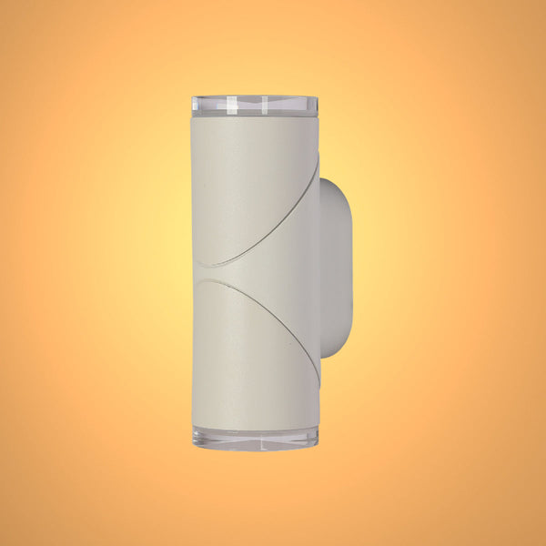 Luz de pared LED blanca rotatable para exteriores, ideal para iluminar jardines con estilo moderno y contemporáneo.