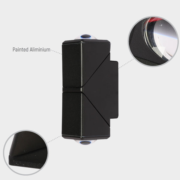 Luz de pared LED exterior negra, con cubos rotables, ideal para jardines modernos y patios acogedores con estilo contemporáneo.