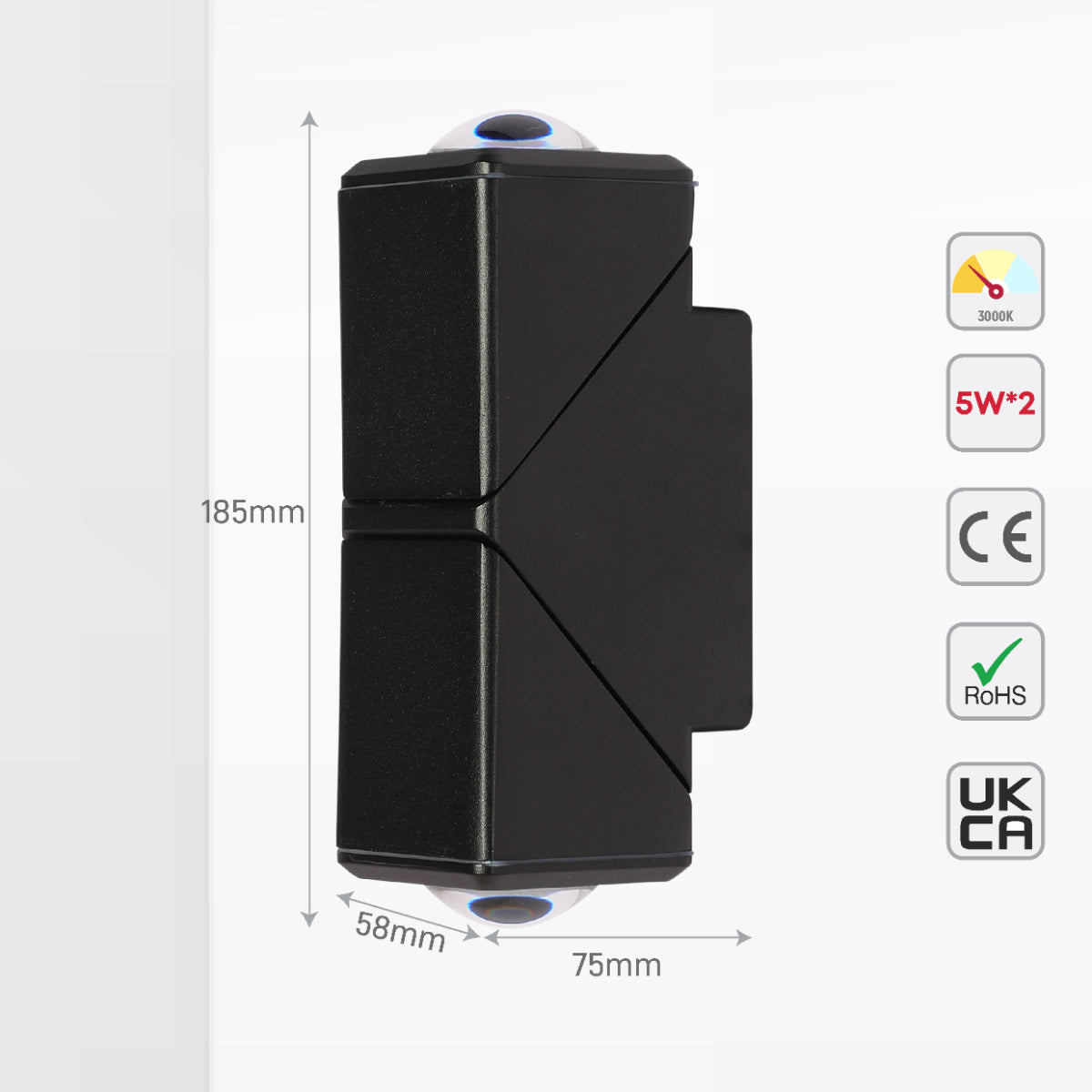 Luz de pared LED exterior negra con cubos rotables, ideal para patios modernos y decoración contemporánea.