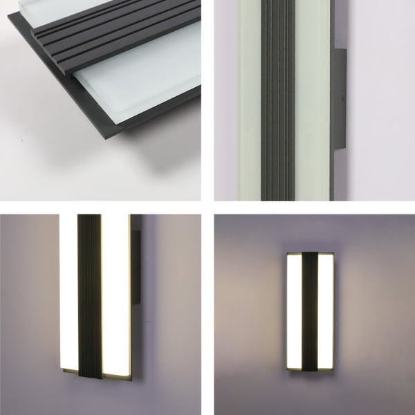 Luz de pared exterior LED de 20W, ideal para jardines y patios, con diseño moderno y funcional, 4000K de temperatura de color.